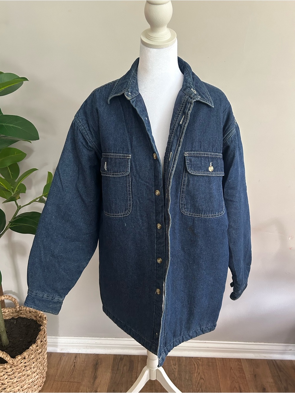 Vintage Quilted-Lining Denim Shirt Jacket Shacket - Dark Wash Size Medium
